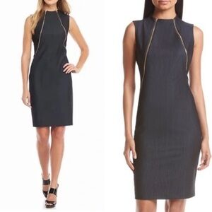 Calvin Klein Black Double Front Zip Sheath Dress size 6